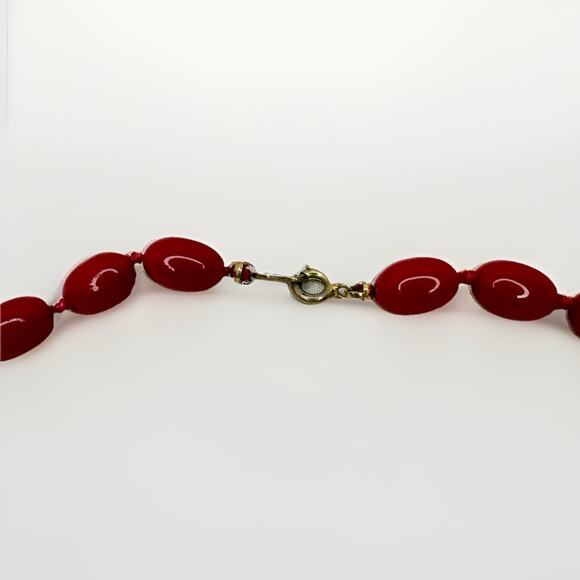 VTG Marked Trifari Red Beaded Necklace Retro Stamped Bounding Pooh Ariel Tiki - Picture 2 of 3